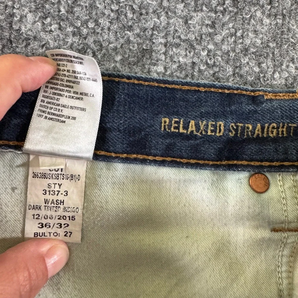 American Eagle Jeans Mens 36x32 Relaxed Straight Dark Tinted Indigo Denim 2015